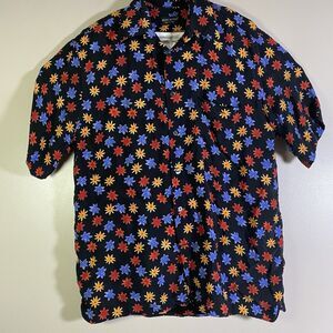 Riscatto Shirt Camp Hawaiian Style Cupra Rayon Daisy Floral Men Medium Italy
